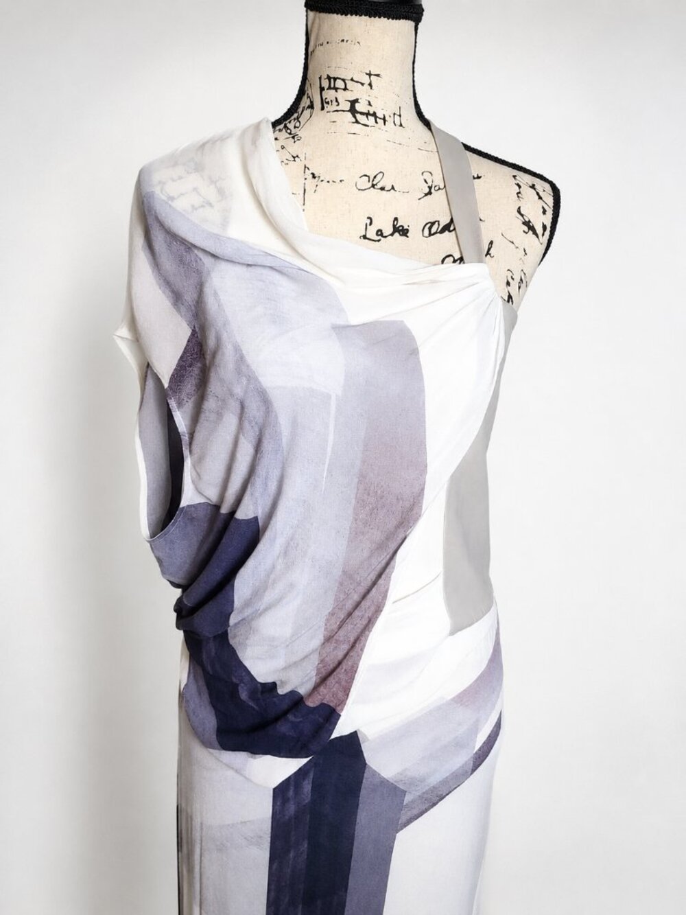 Helmut Lang Asymmetrical One-Shoulder Draped Dress w/ Leather Trim Size 4 - Picture 3 of 15